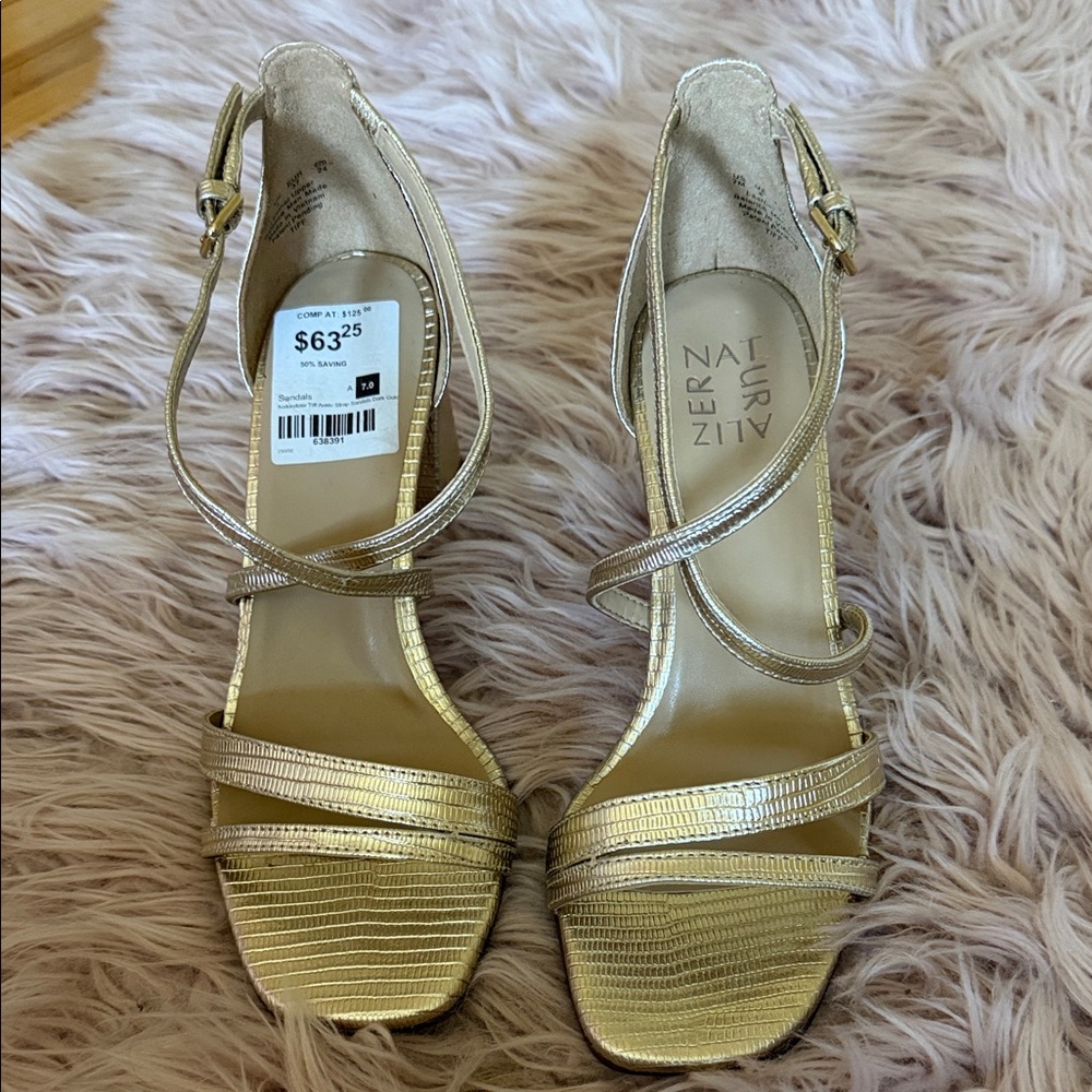 Naturalizer Metallic Gold Strappy Block Heel Sandals